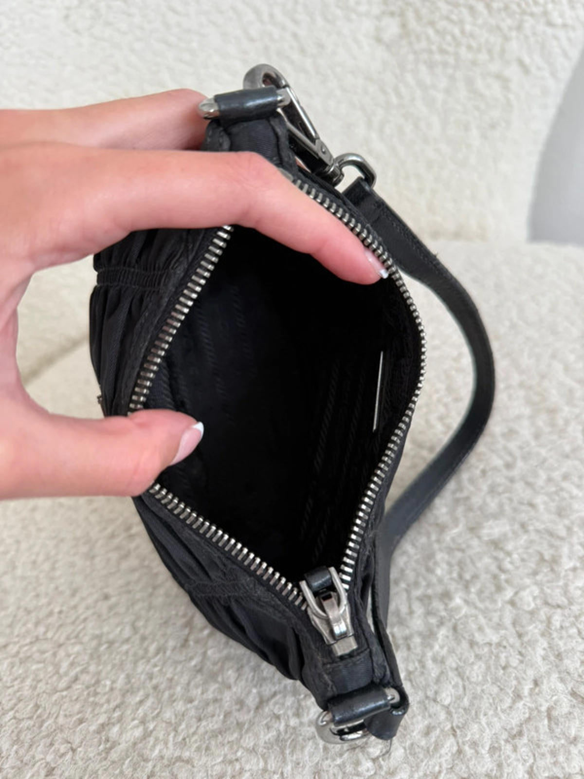 Prada Tessuto Ruched Nylon Mini Shoulder Bag