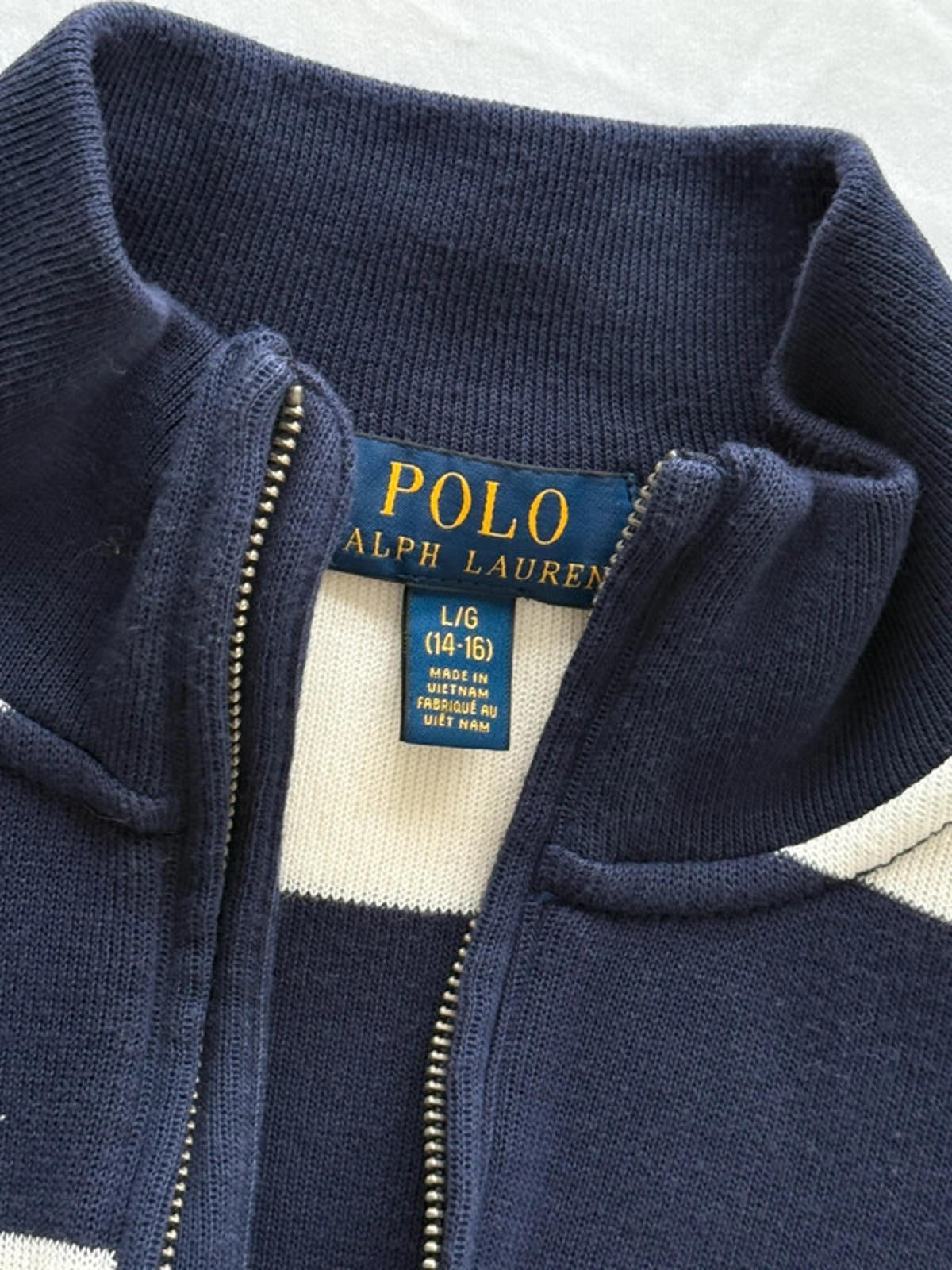 Polo Ralph Lauren Navy & Cream Striped Half Zip