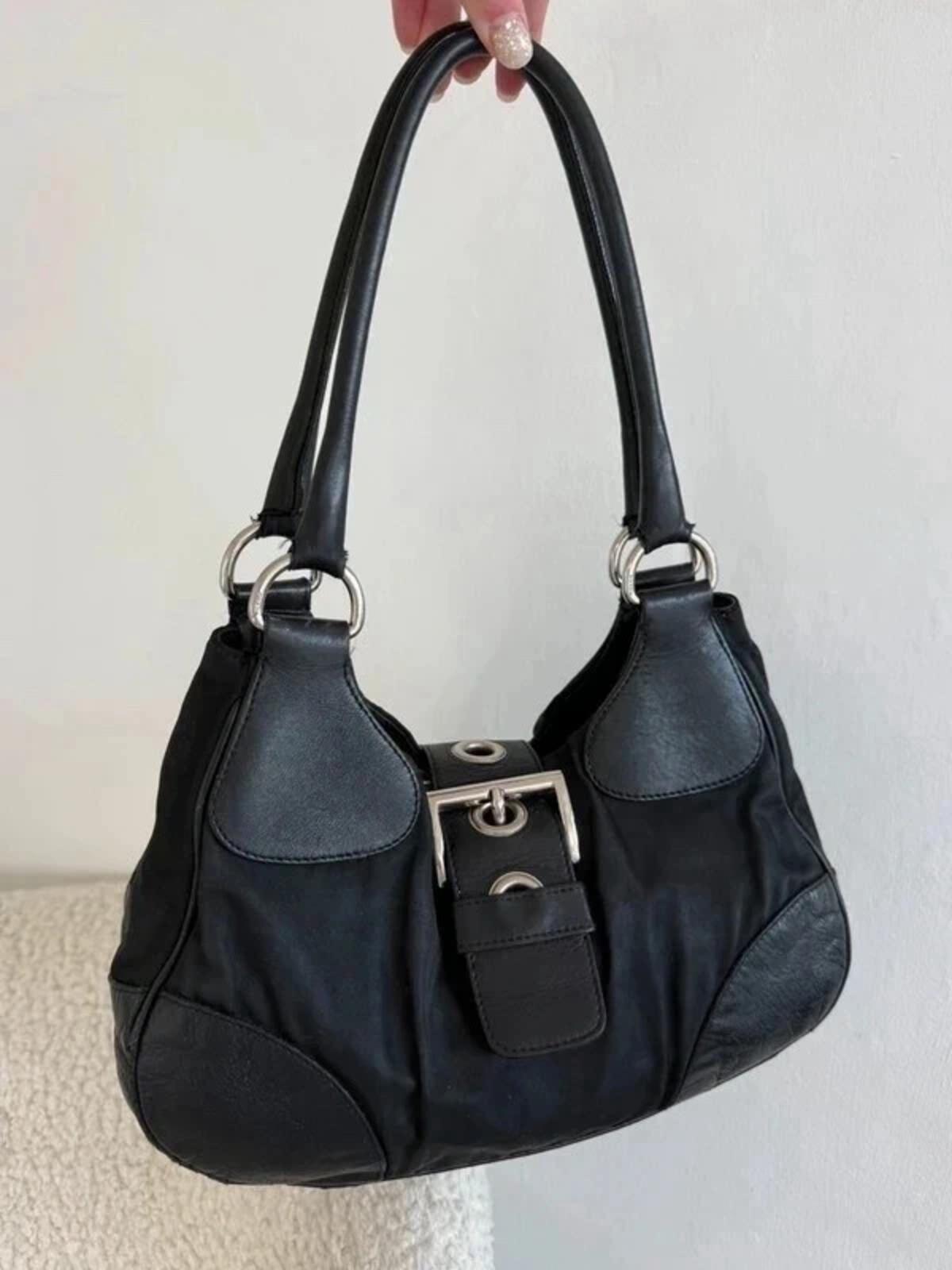 Prada nylon buckle half moon shoulder bag in black