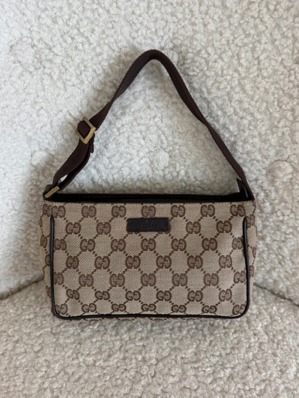gucci gg canvas shoulder bag beige brown