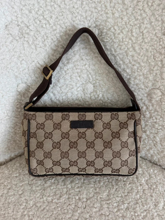 gucci gg canvas shoulder bag beige brown