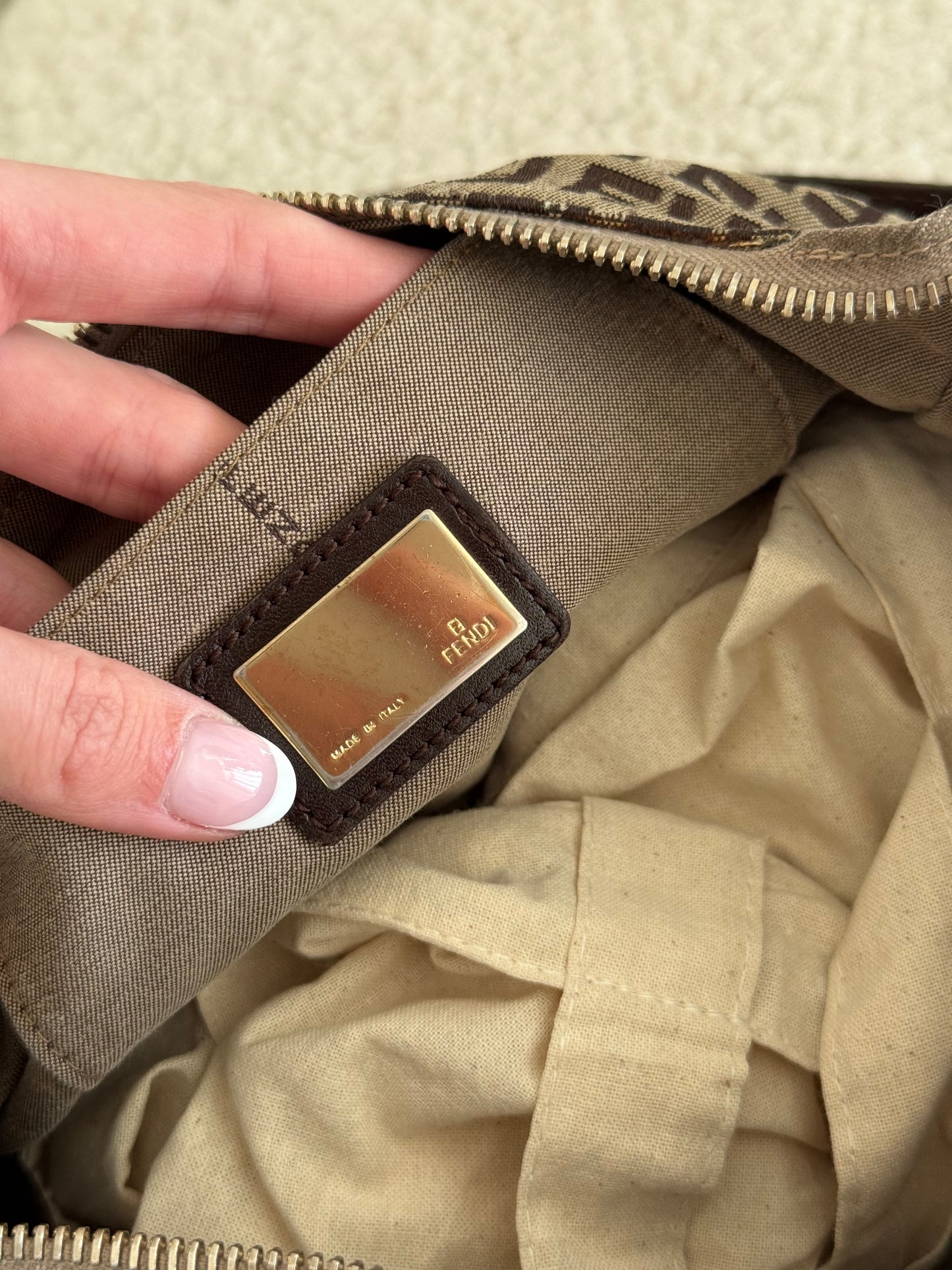 Fendi Zucchino Canvas Pochette – Brown FF