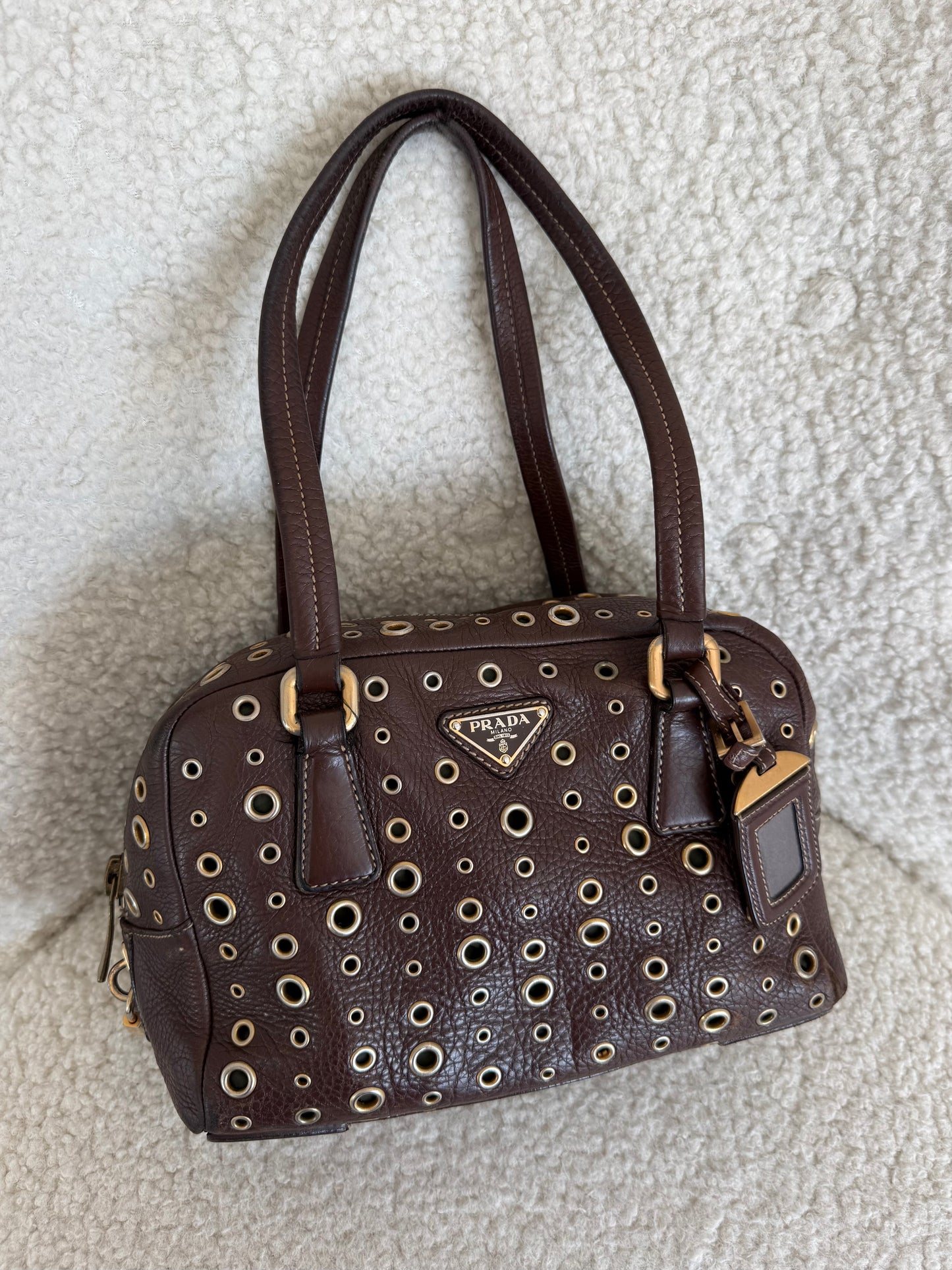Vintage Prada Vitello Daino Grommet Bauletto Bag