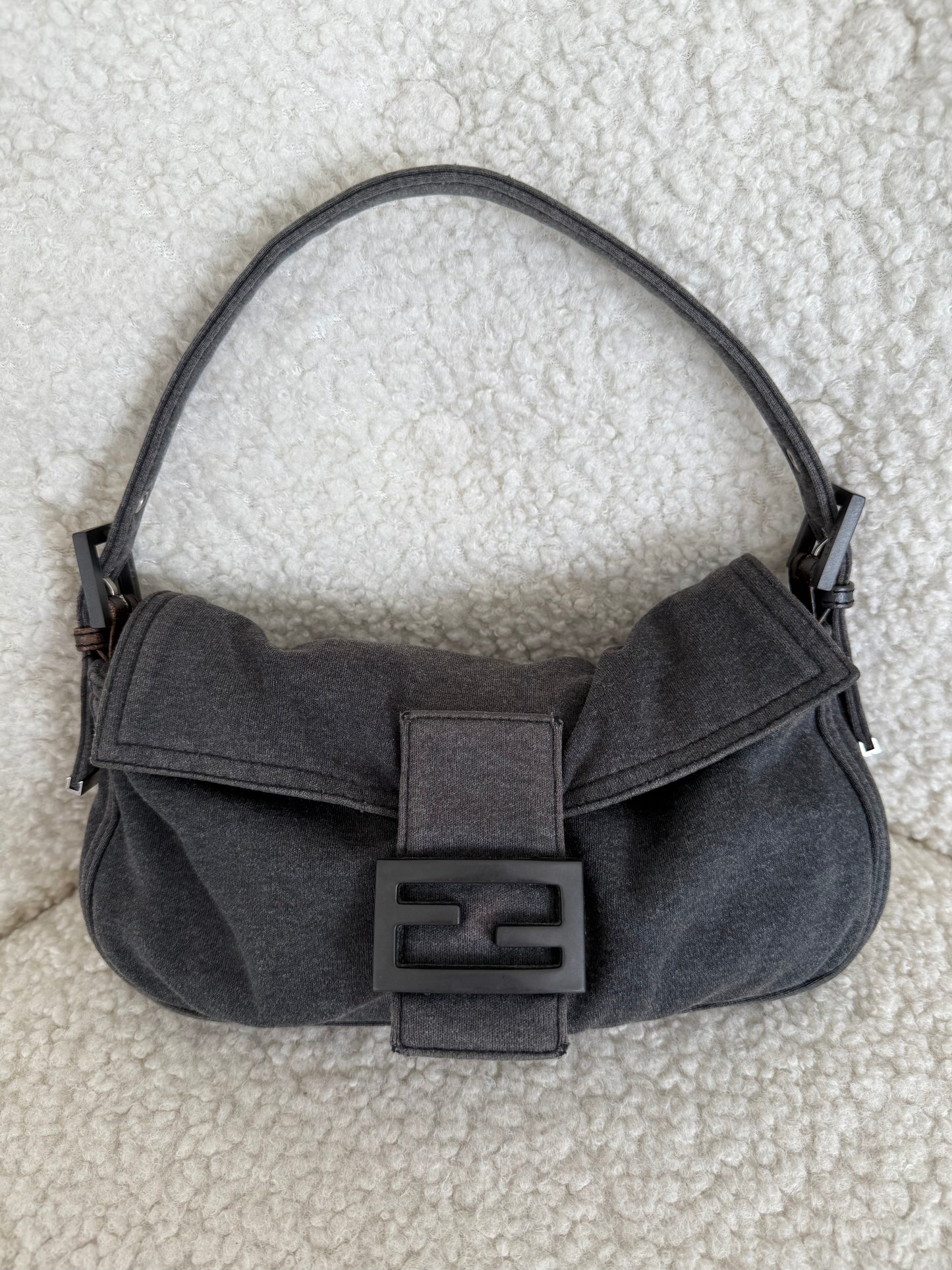 Fendi Grey Fabric Baguette Shoulder Bag