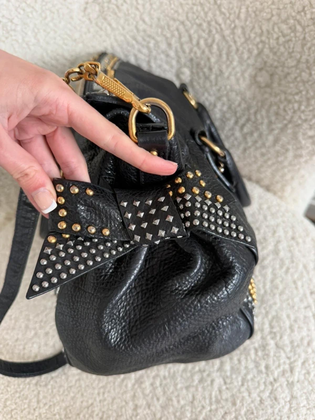 Miu Miu Vitello Lux Studded Bow Bag