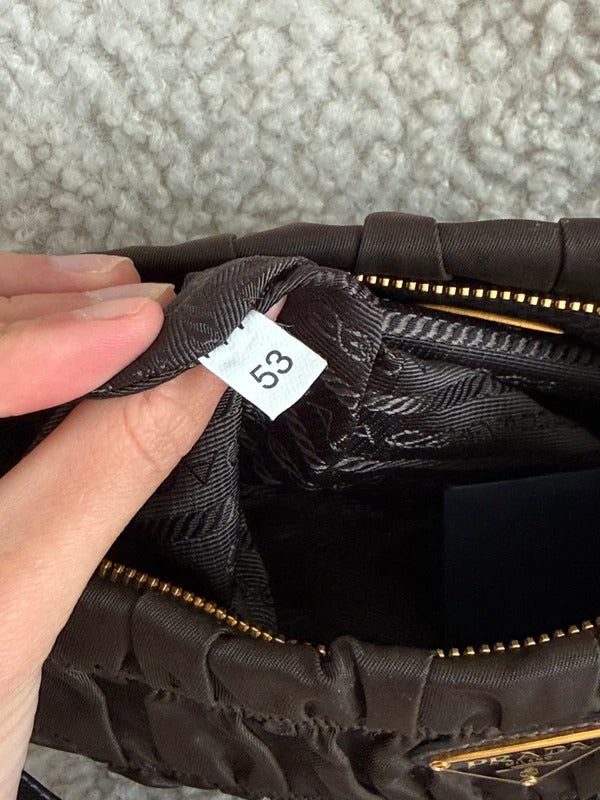 prada tessuto gaufré ruched nylon shoulder bag black