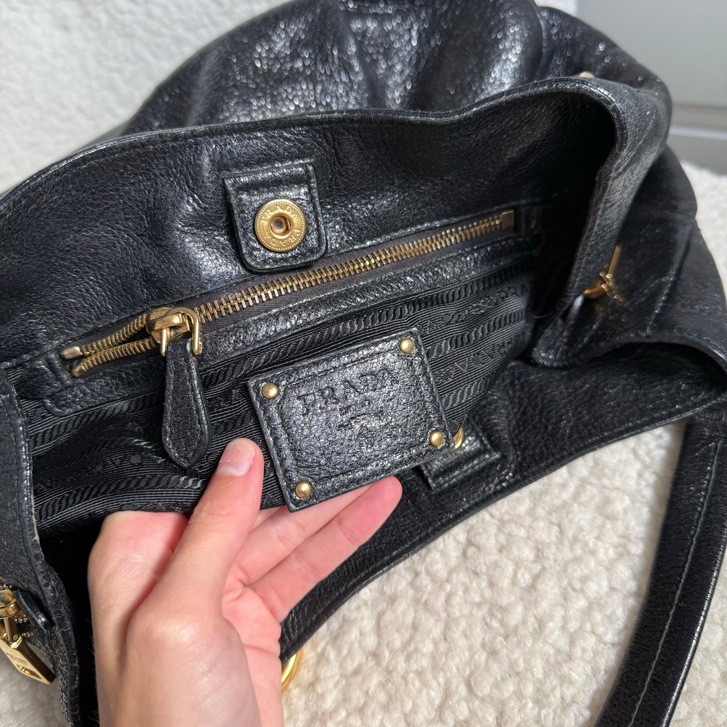 Prada Cervo Metallic Hobo Bag