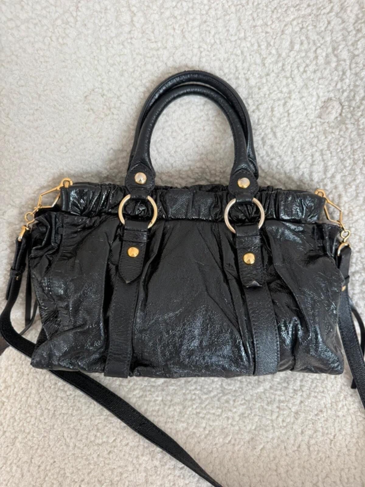 Miu Miu Black Vitello Lux Glazed Leather Ruched Bow Bag