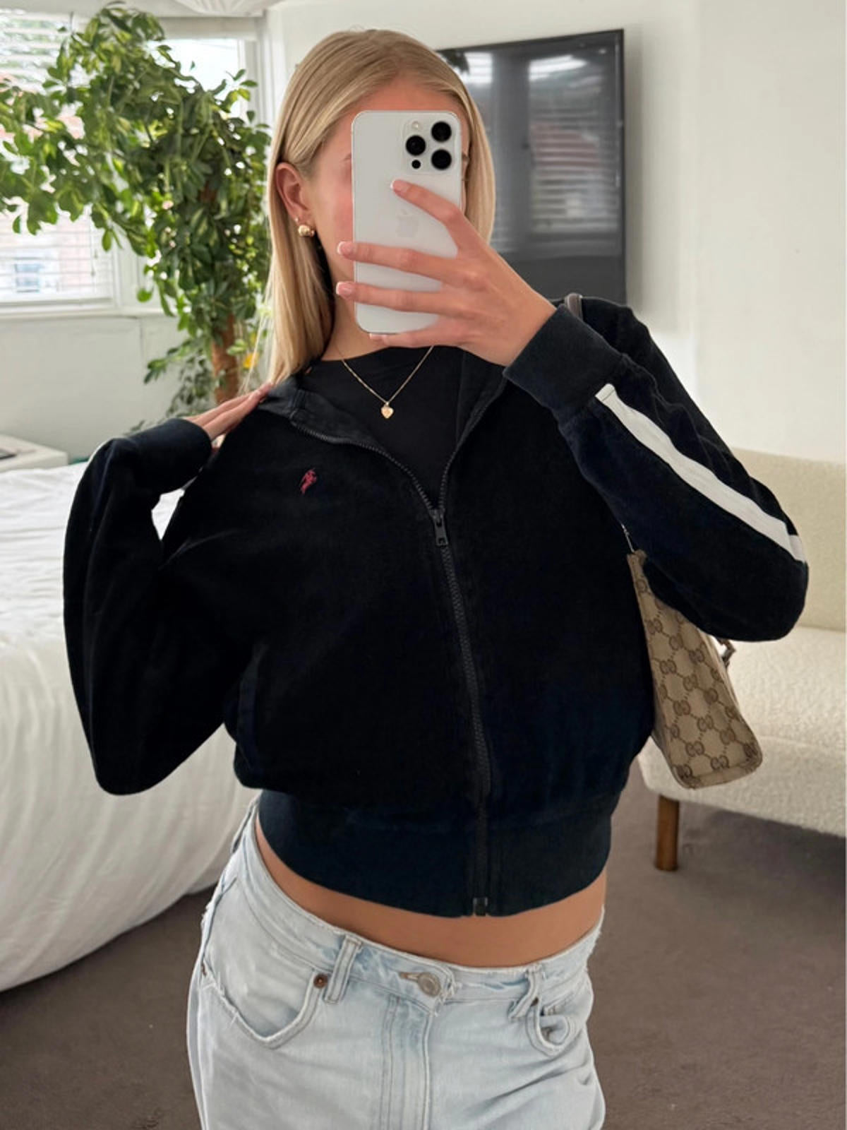 Burberry London Black Velour Zip Hoodie