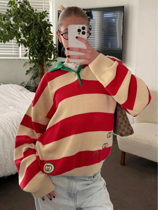 Gucci striped knit polo jumper