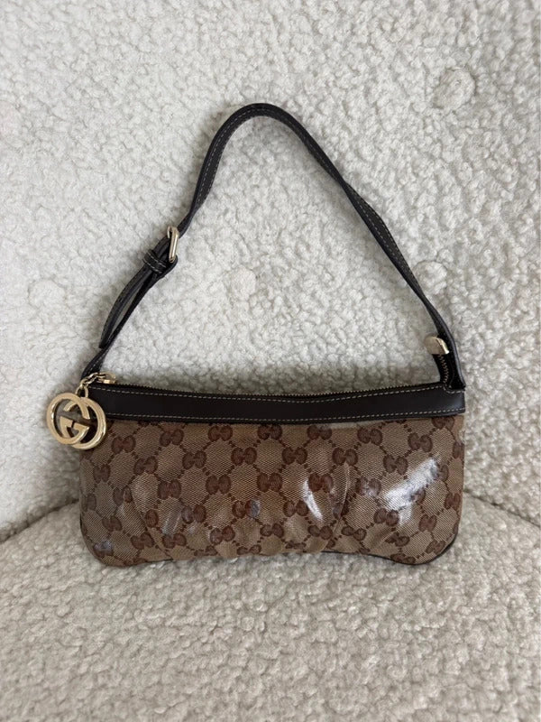 gucci gg crystal canvas mini shoulder bag brown