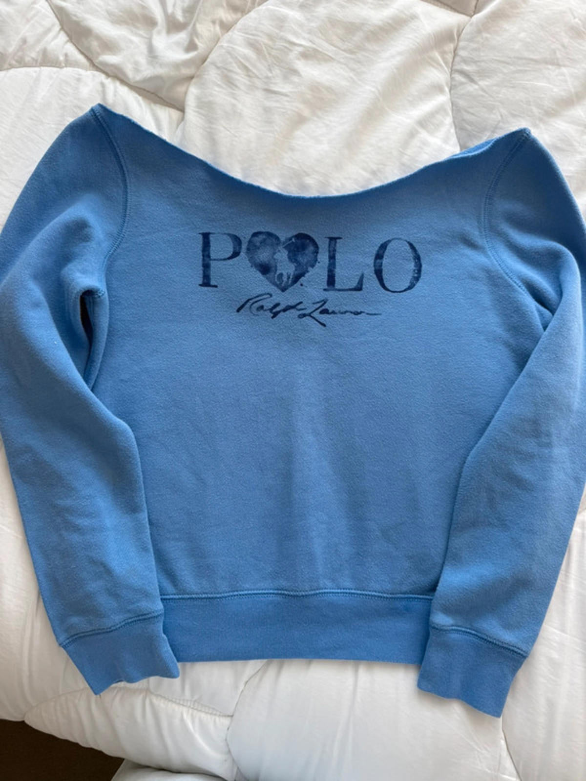 Ralph Lauren Blue Off Shoulder Sweatshirt