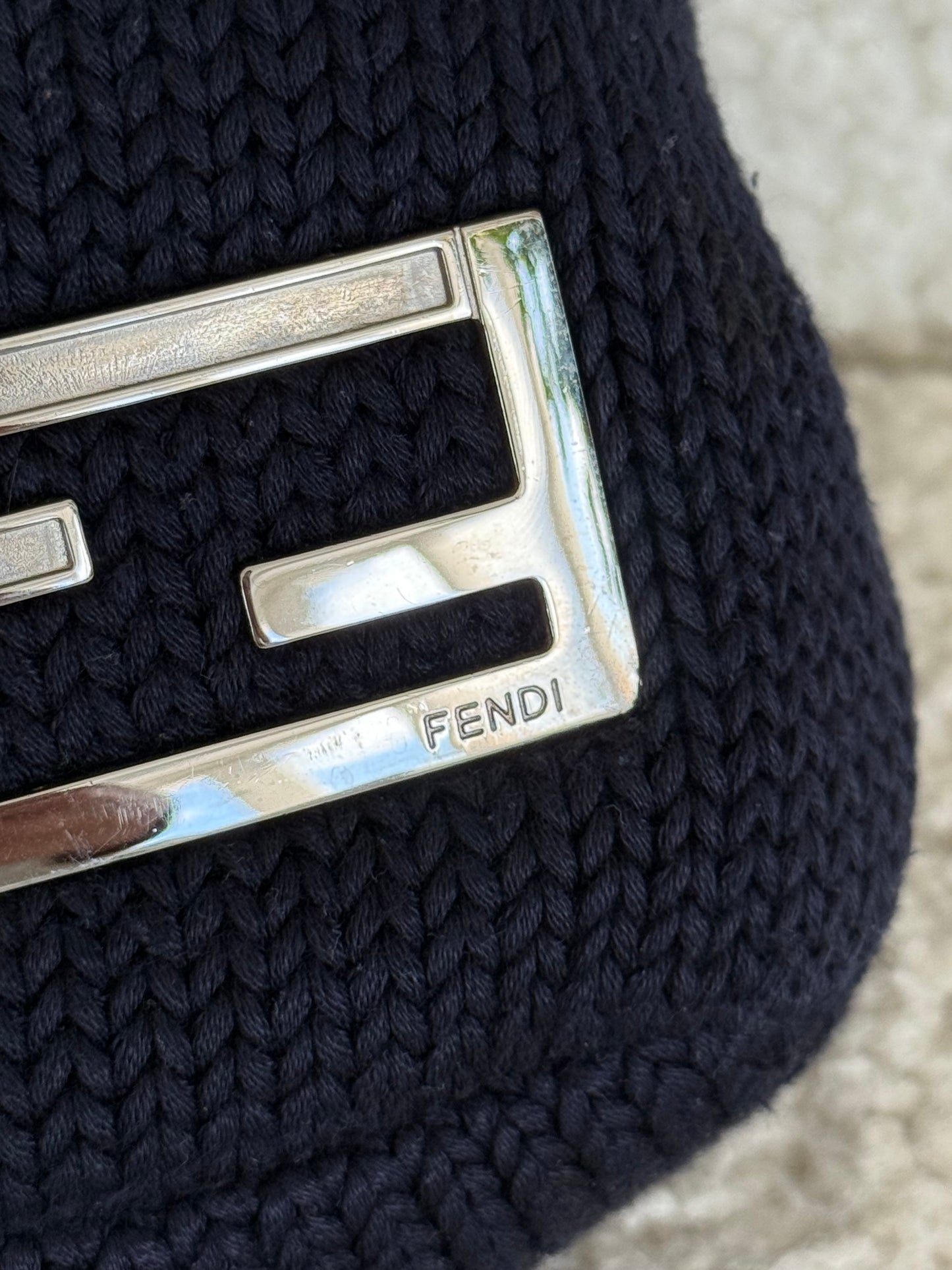 Fendi Zucca Logo Knit Shoulder Bag Navy