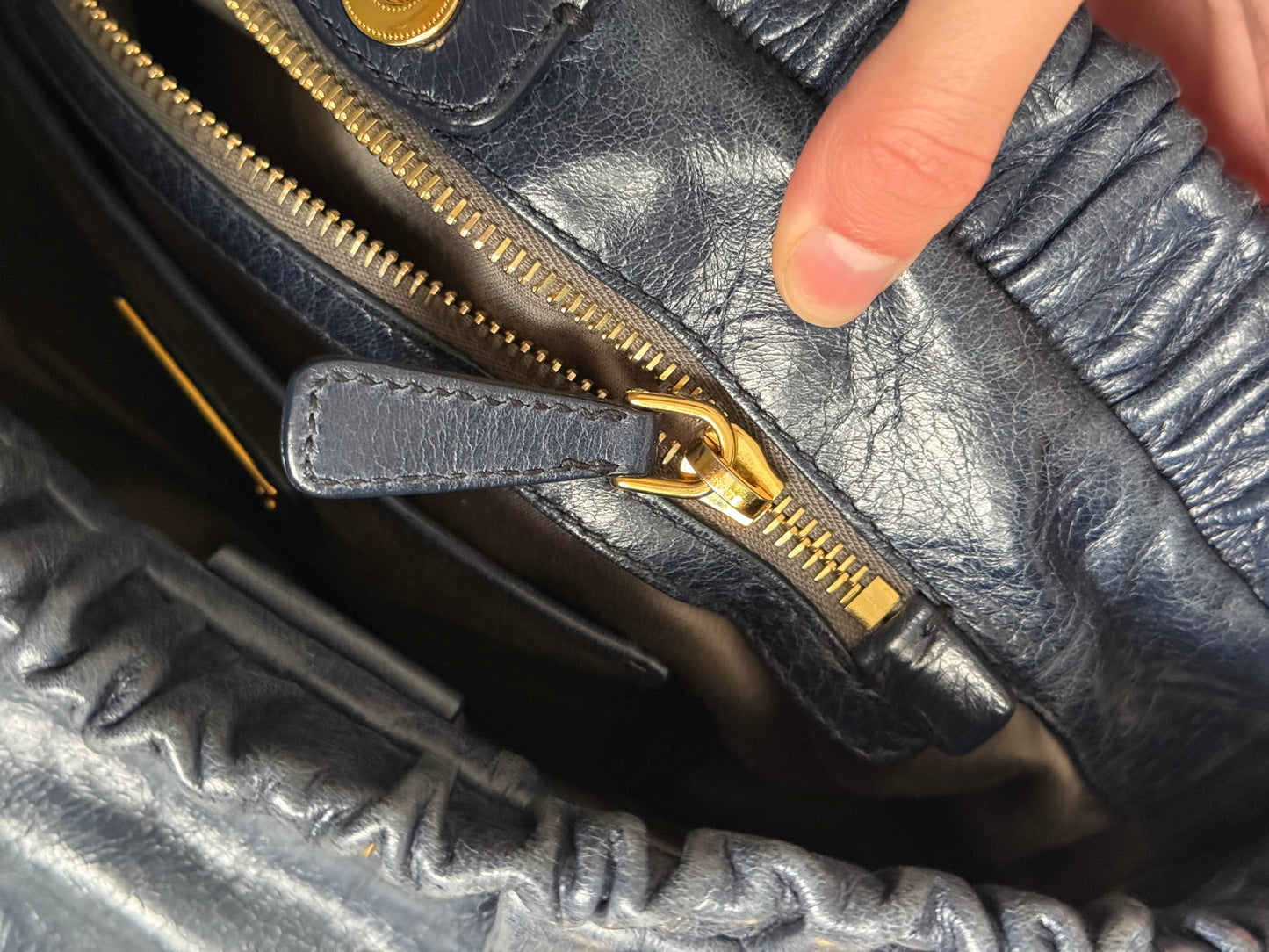 Miu Miu Blue Vitello Shine Satchel hand bag