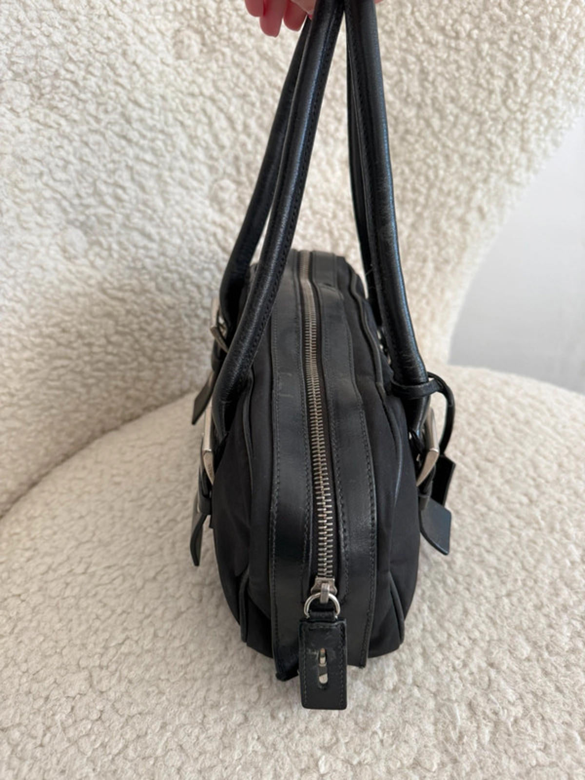 Prada Black Tessuto Nylon Buckle Handbag with Padlock