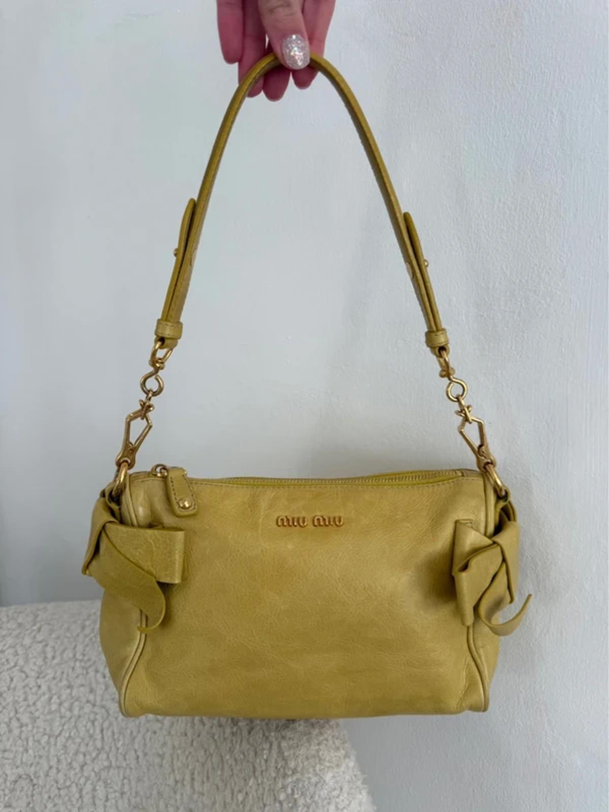 Miu Miu Bow Shoulder Bag Yellow Leather