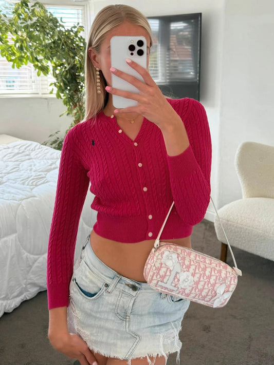 Hot Pink Cable Knit Cardigan