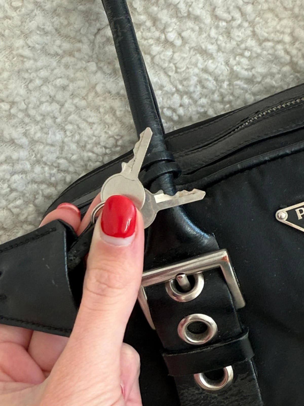 Prada Black Tessuto Nylon Buckle Handbag with Padlock