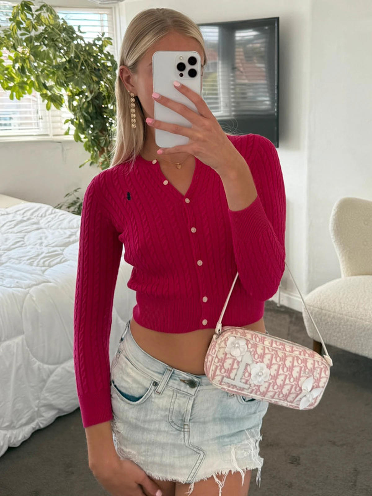 Hot Pink Cable Knit Cardigan