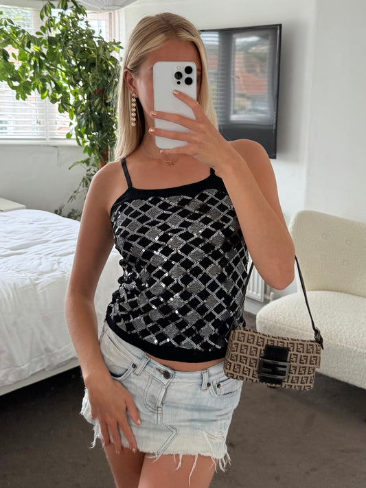 Silver sequin vest top