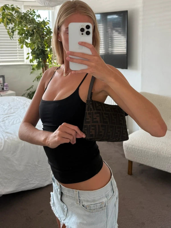 Fendi Zucchino Canvas Pochette Shoulder Bag