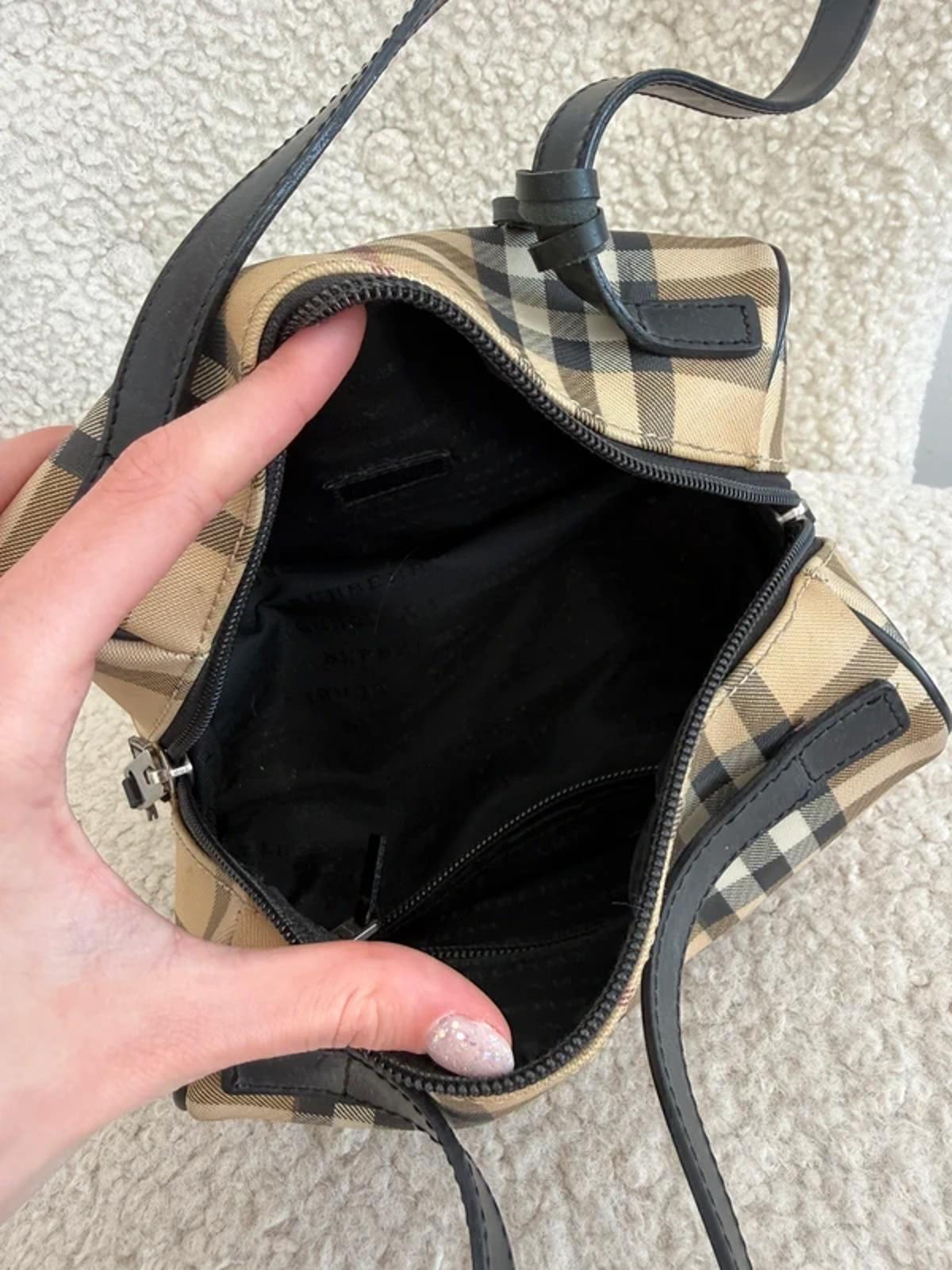 Burberry Nova Check Mini Barrel Shoulder Bag Black Leather Trim