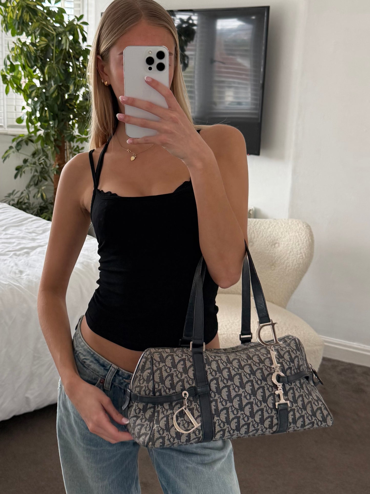 Christian Dior Trotter Oblique Logo Charm Shoulder Bag