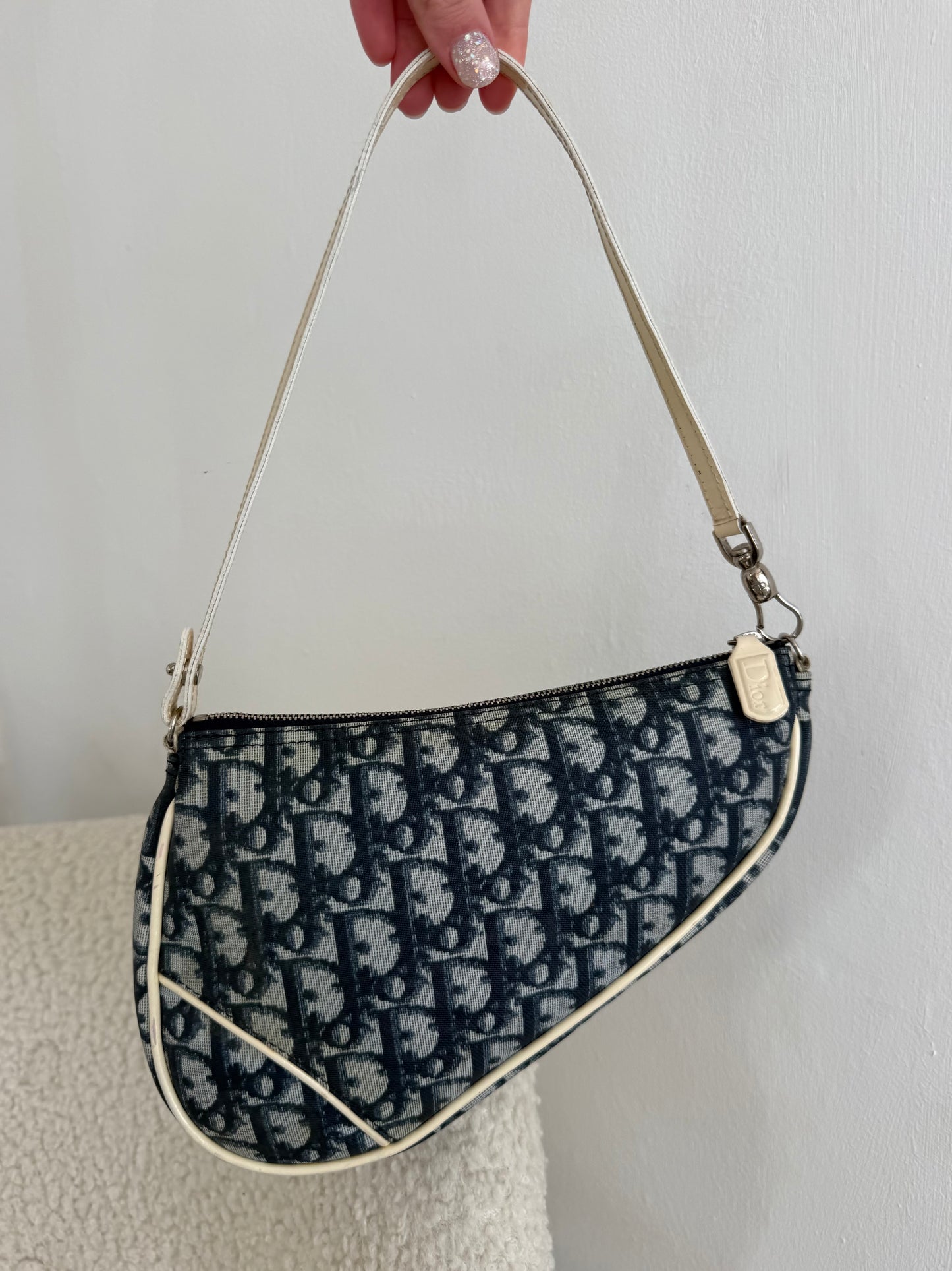 Christian Dior Saddle Mini Bag Blue Trotter Canvas