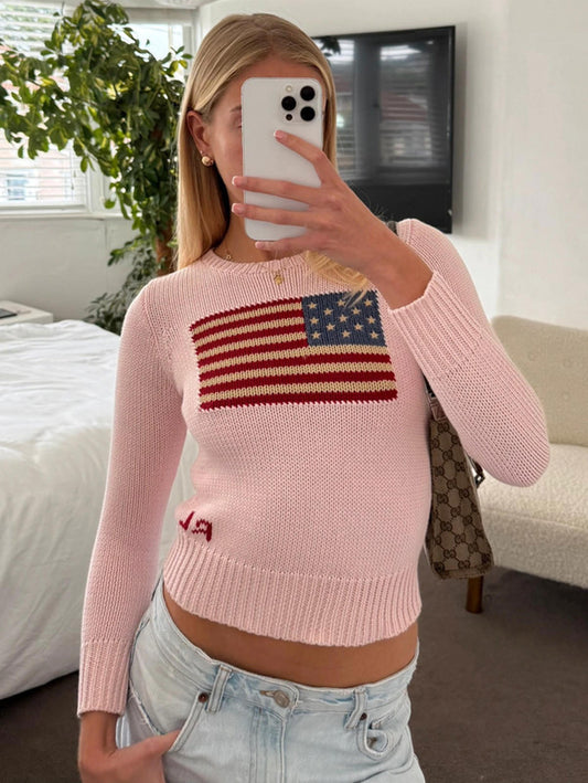 Ralph Lauren Pink knit USA flag jumper