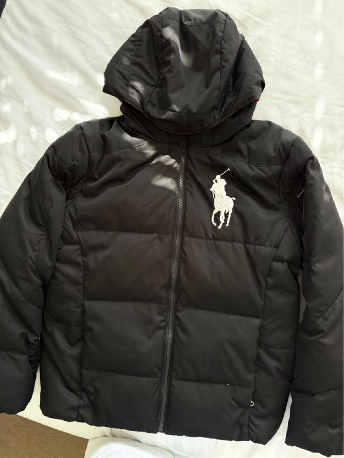 Black Ralph Lauren Puffer Jacket with White Big Pony Logo