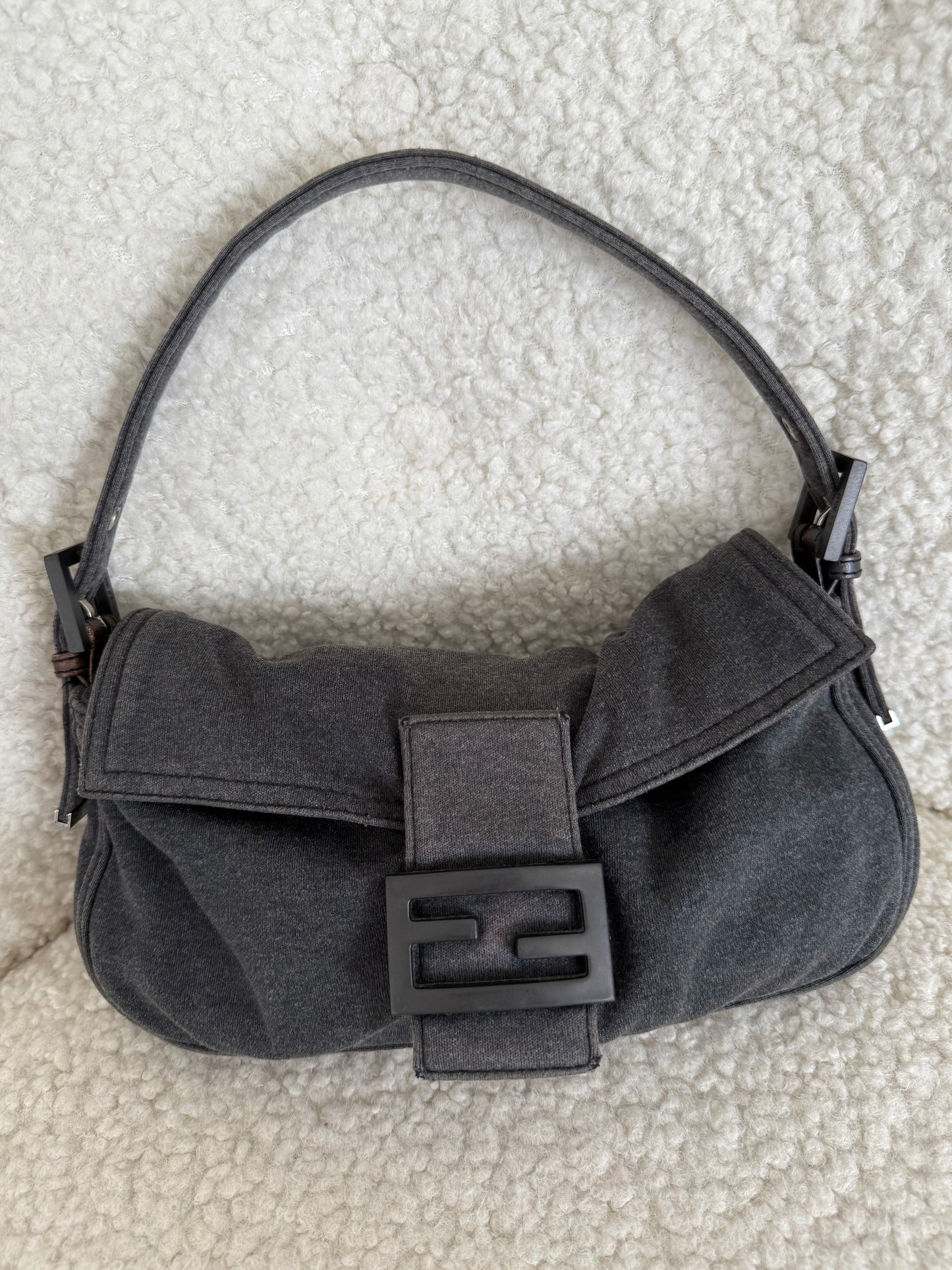 Fendi Grey Fabric Baguette Shoulder Bag