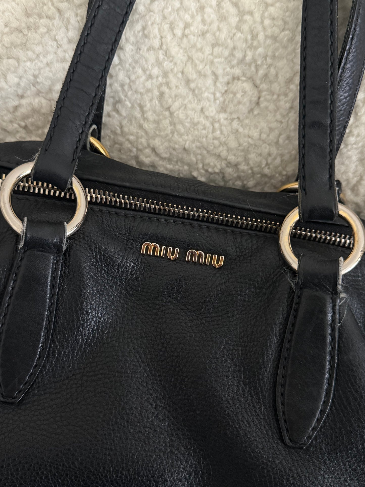 Miu Miu black leather tote bag
