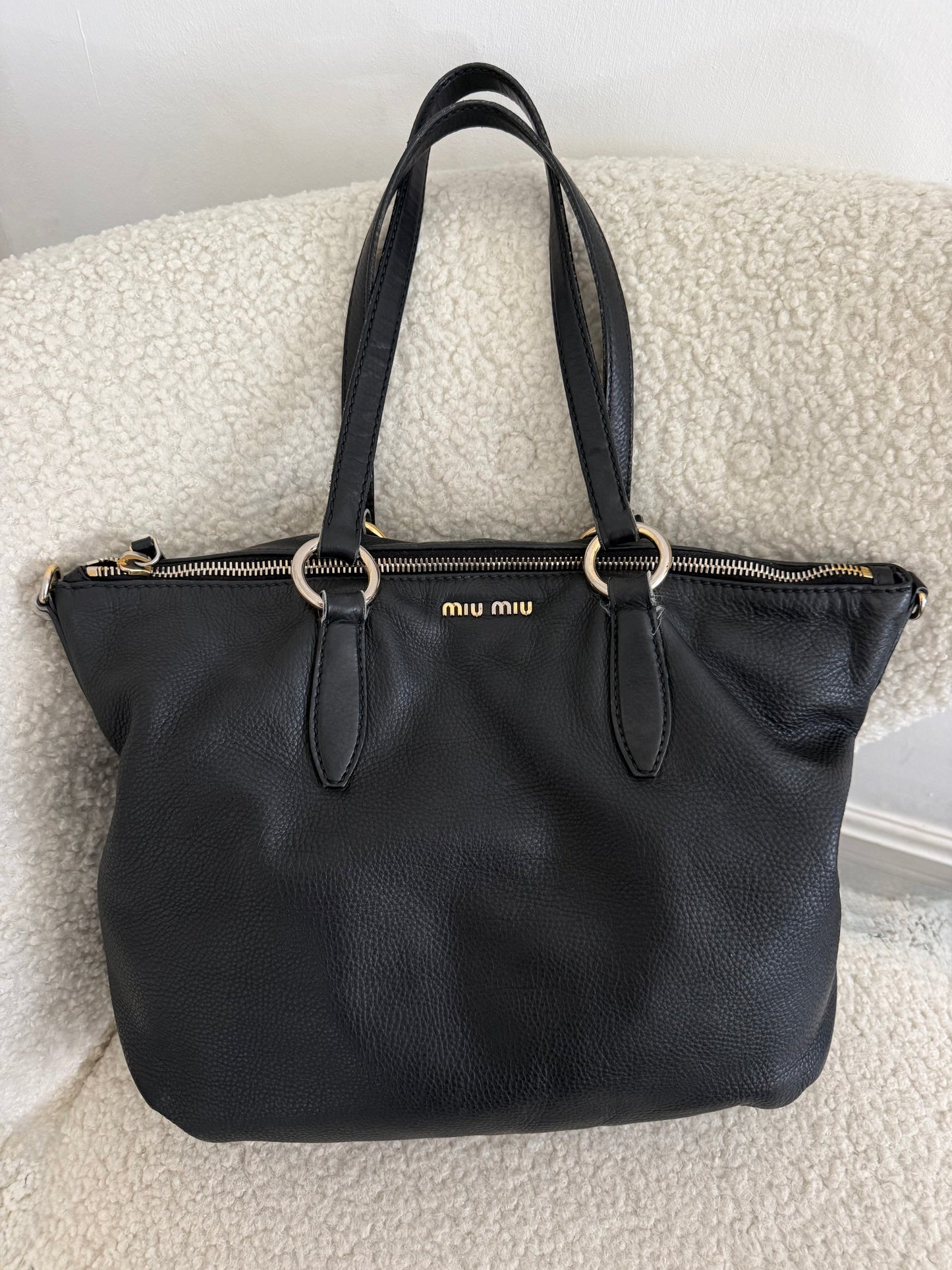 Miu Miu black leather tote bag