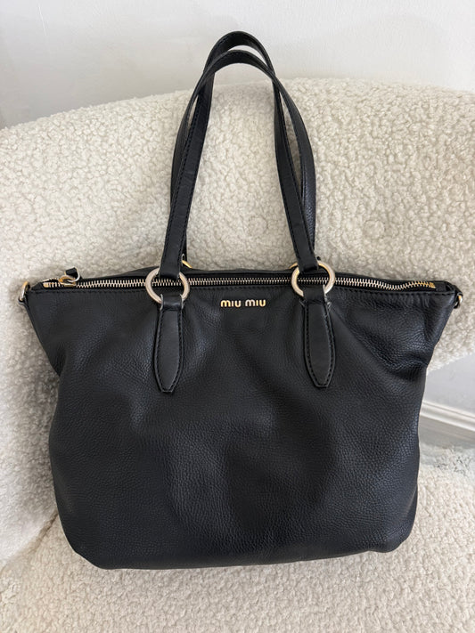 Miu Miu black leather tote bag