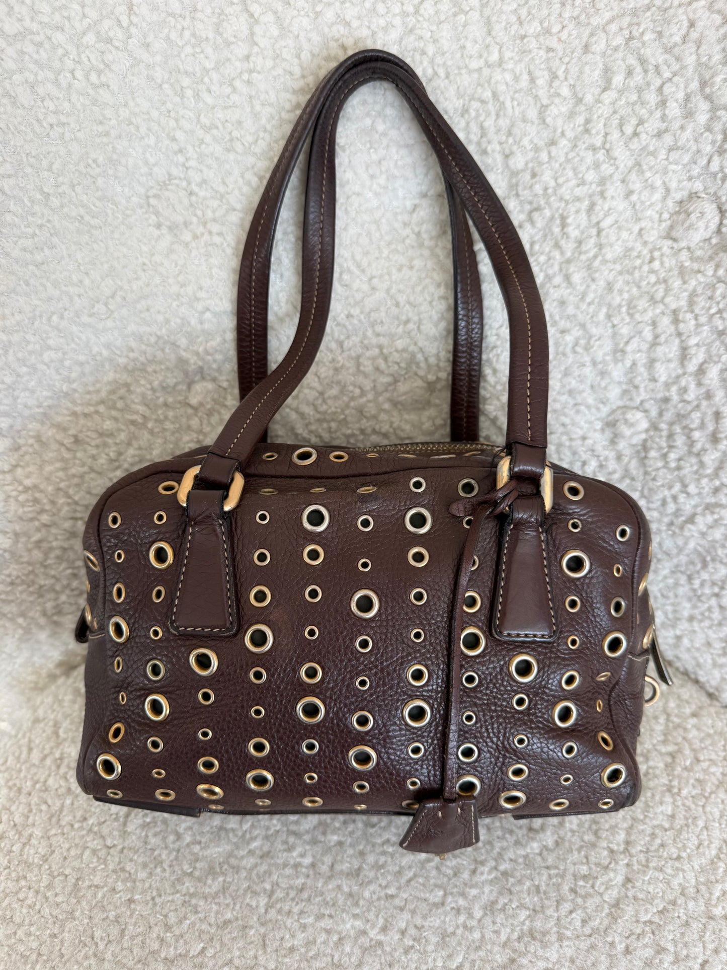 Vintage Prada Vitello Daino Grommet Bauletto Bag