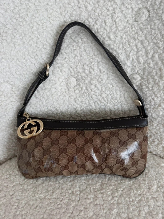 gucci gg crystal canvas mini shoulder bag brown