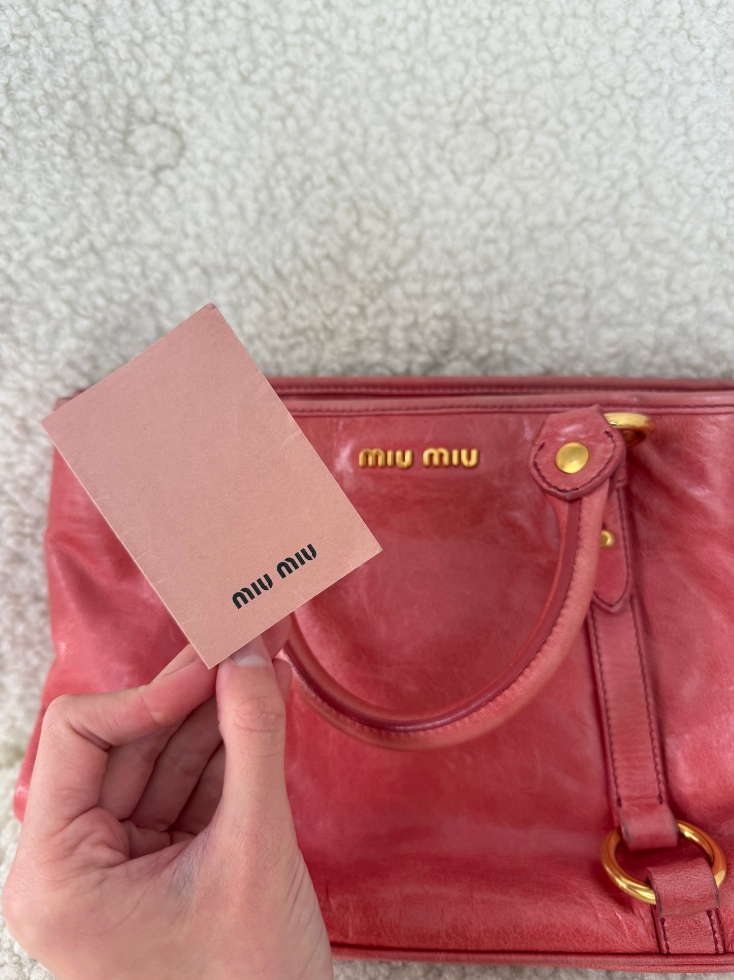 Miu Miu Bow Vitello Coral Shine Cammeo Pink Bag