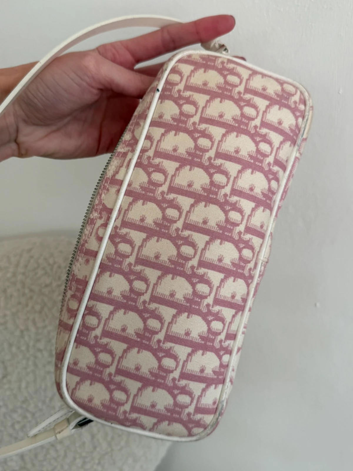 Christian Dior pink & white Oblique canvas mini Pochette shoulder bag with floral