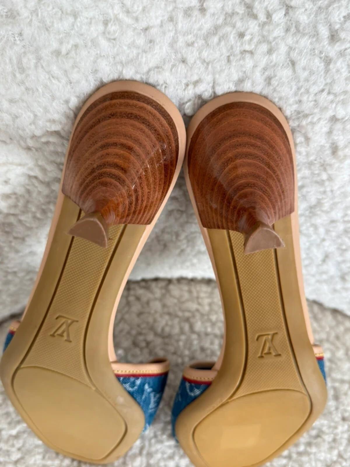 Louis Vuitton Denim Monogram Kitten Heel Mules