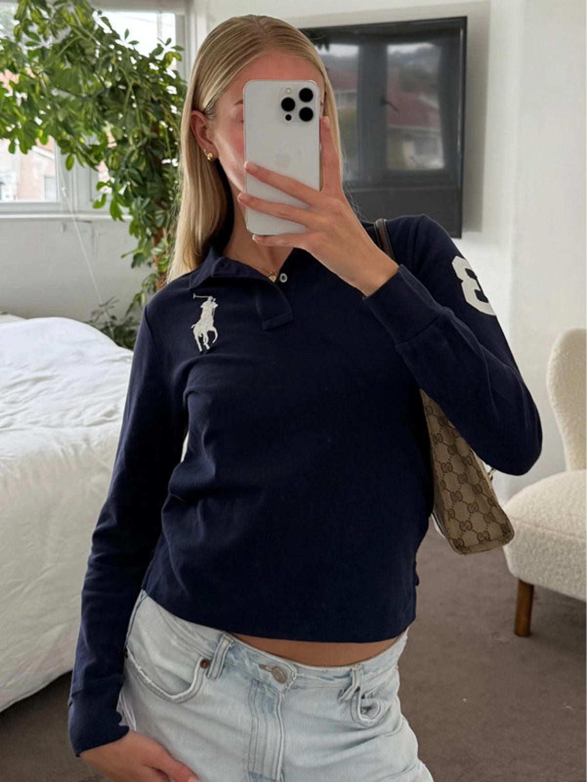 Polo Ralph Lauren navy long sleeve polo top