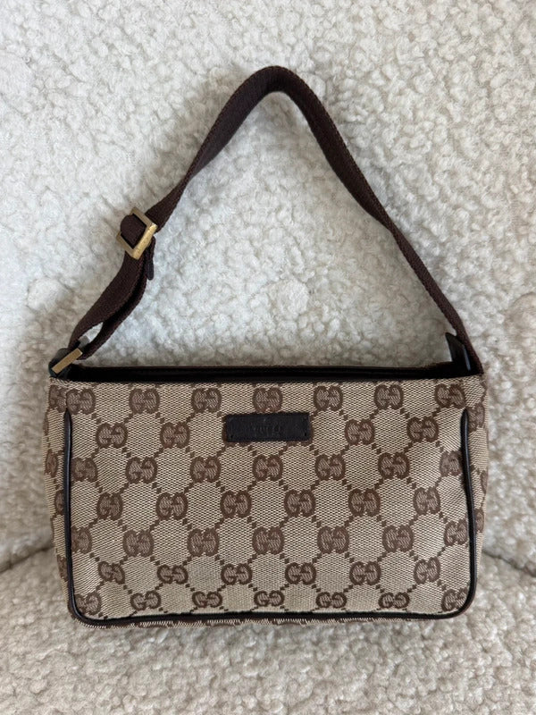 gucci gg canvas shoulder bag beige brown