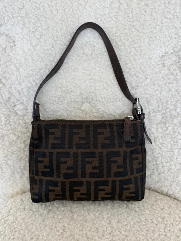 Fendi Zucchino Canvas Pochette Shoulder Bag