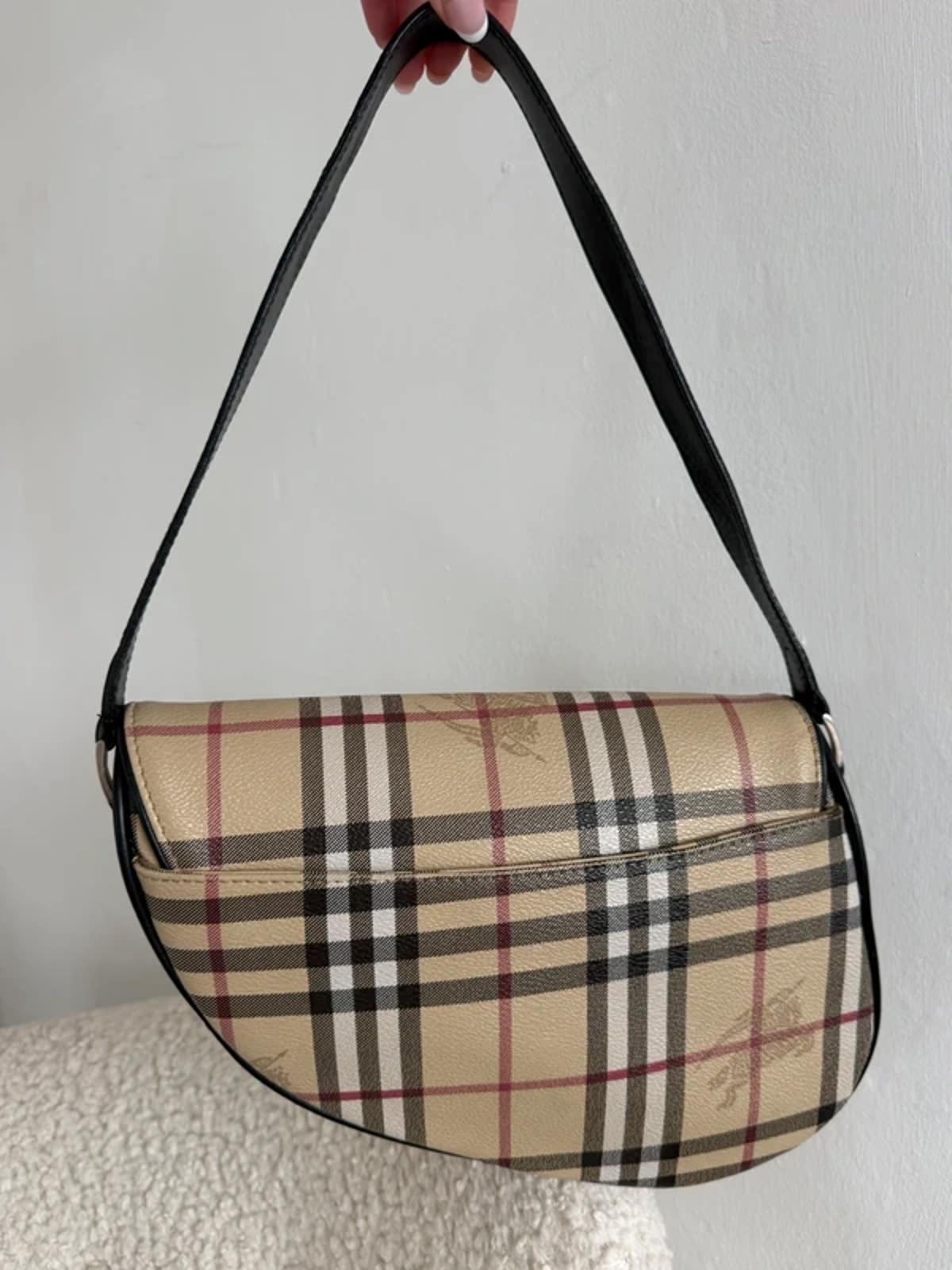 Burberry Nova Check Saddle Bag Black Leather Trim