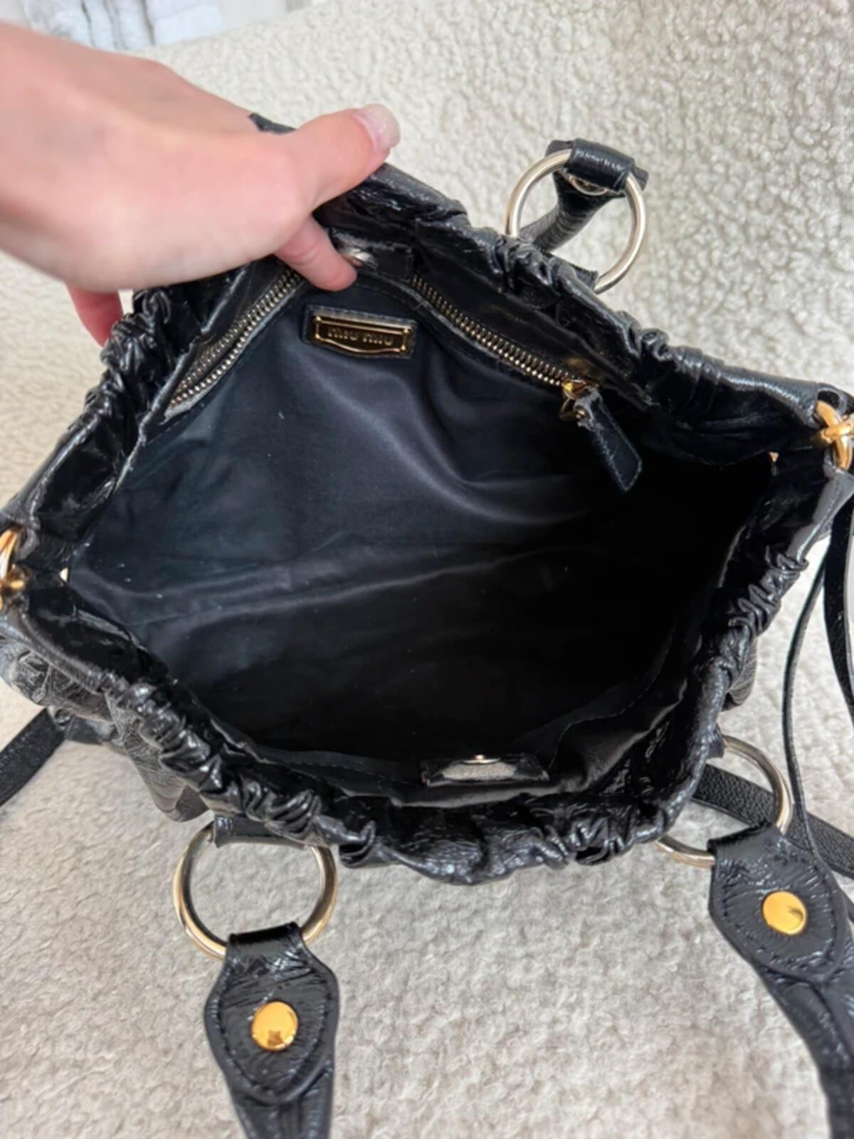 Miu Miu Black Vitello Lux Glazed Leather Ruched Bow Bag