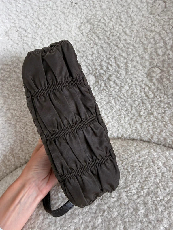 prada tessuto gaufré ruched nylon shoulder bag black
