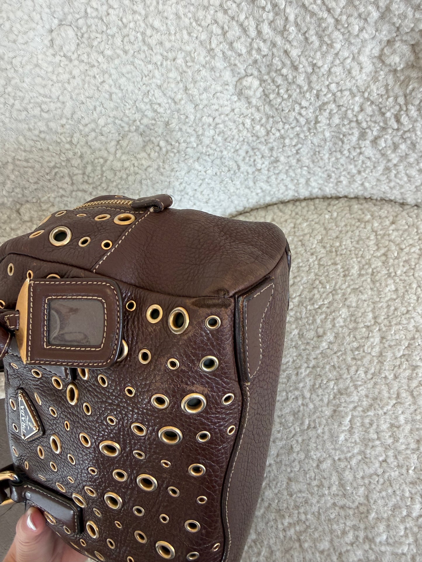 Vintage Prada Vitello Daino Grommet Bauletto Bag