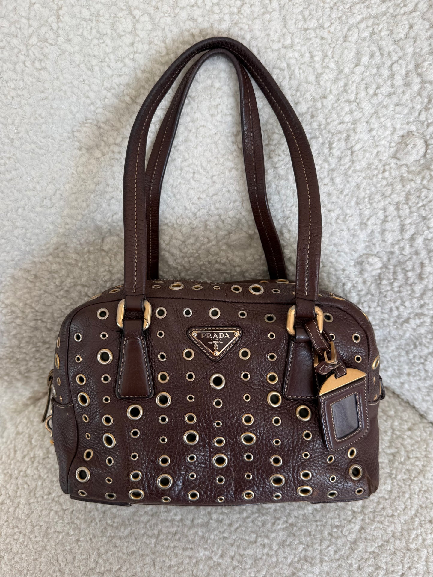 Vintage Prada Vitello Daino Grommet Bauletto Bag