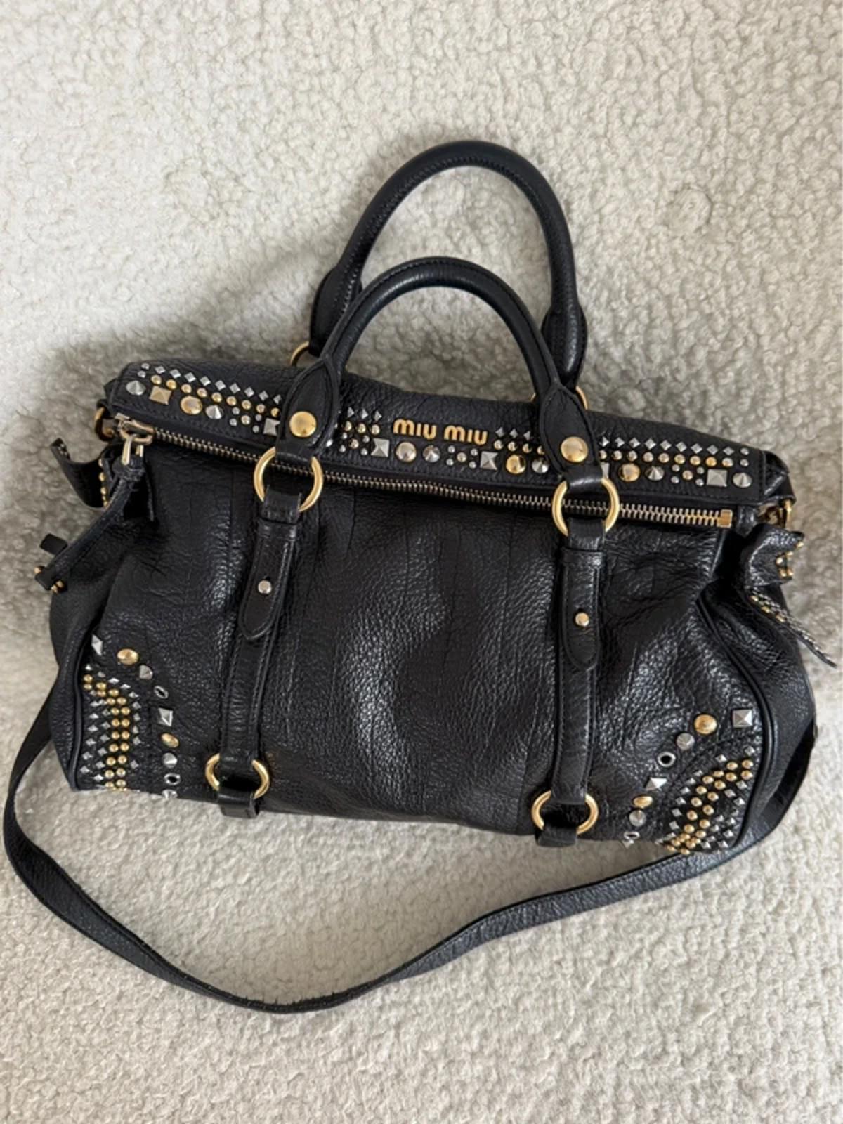 Miu Miu Vitello Lux Studded Bow Bag