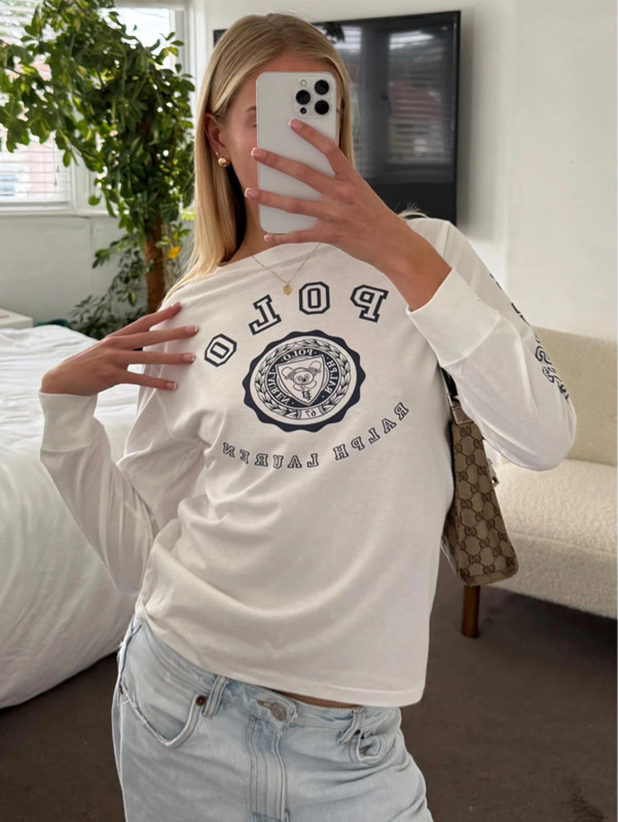 Ralph Lauren White Long Sleeve Logo Tee