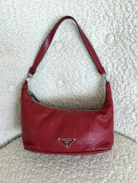 prada red leather shoulder bag
